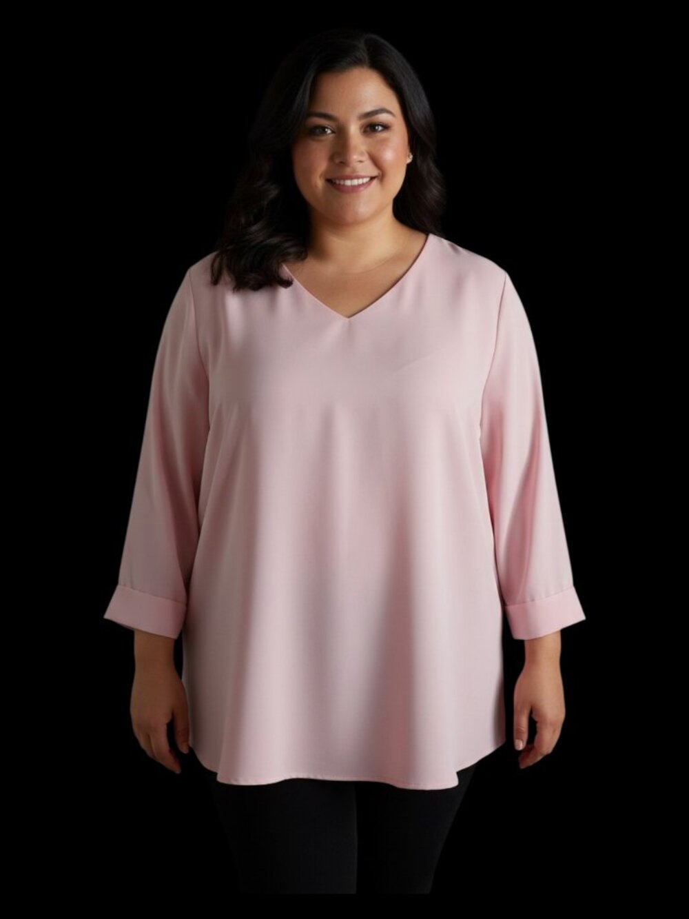 NEW Light PINK V-Neck 3/4 Sleeve Elegant Ladies Blouse Top Size 4XL